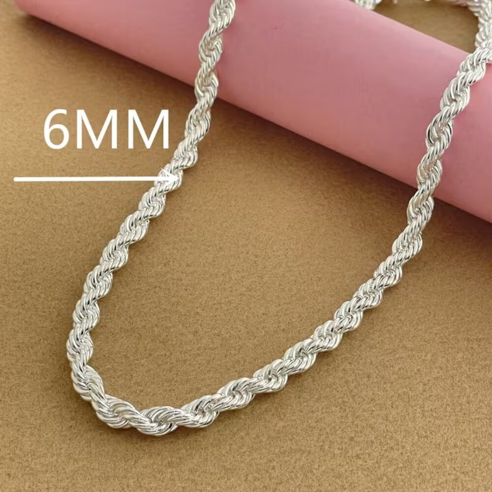 mens 6mm Twisted Rope Twisted Necklace 925  silver.